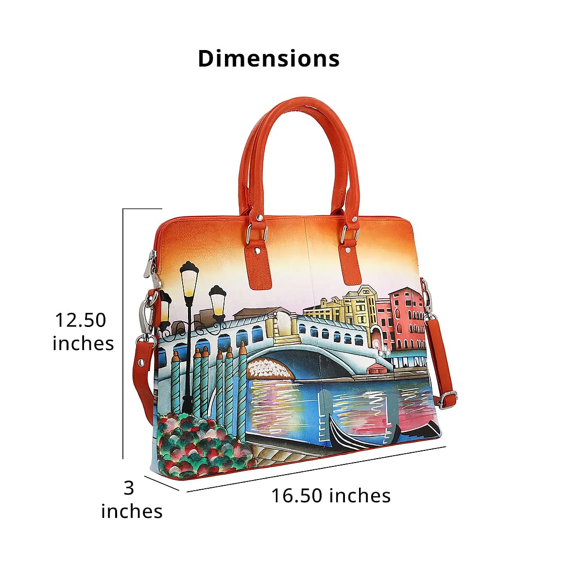 Sukriti Rustic Red Venice City Print Genuine Leather Shoulder Tote Bag image number 7