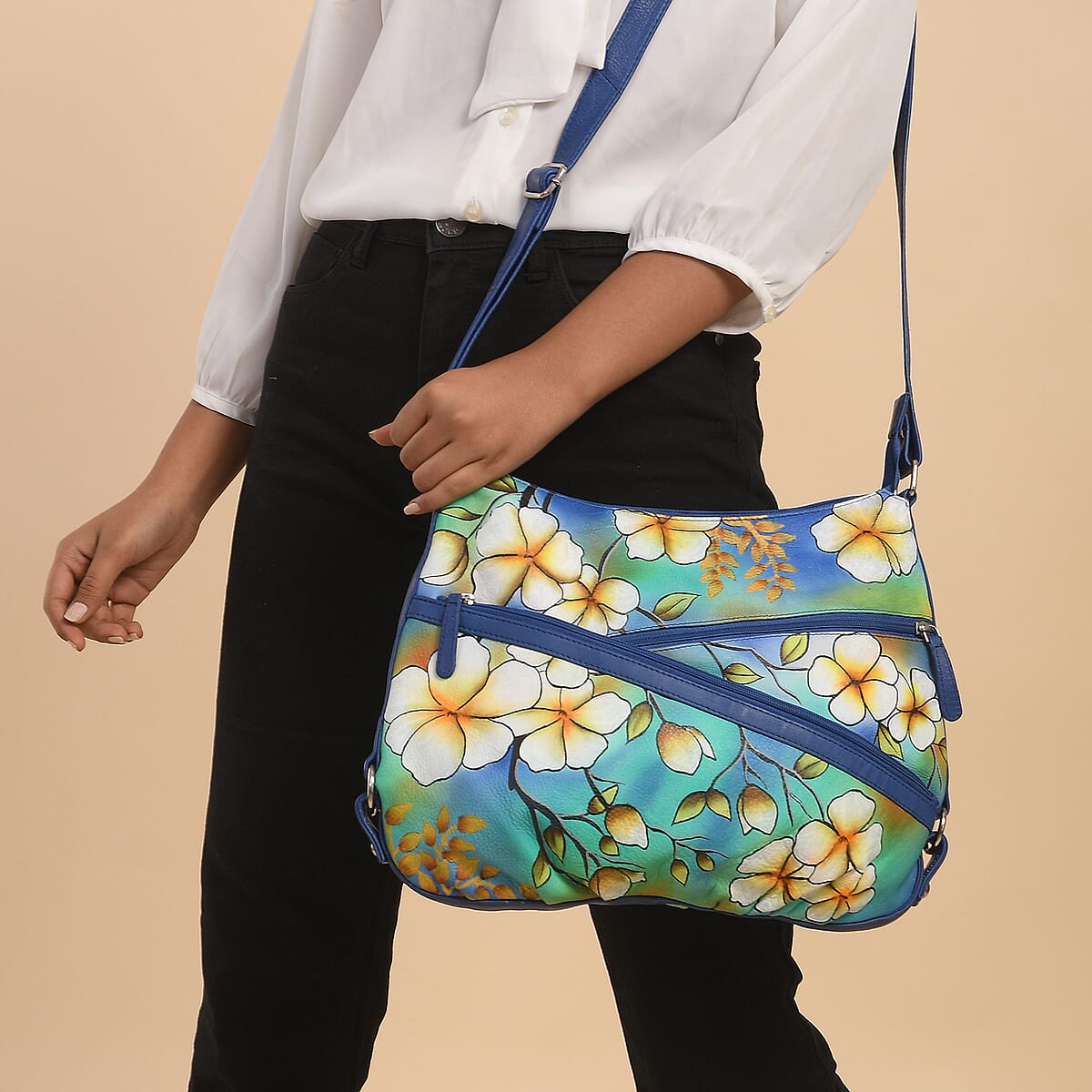 Sukriti Mustard Yellow Floral Pattern Genuine Leather Hobo Crossbody Bag for Women, Tote Bag, Messenger Bag, Shoulder Bag image number 1