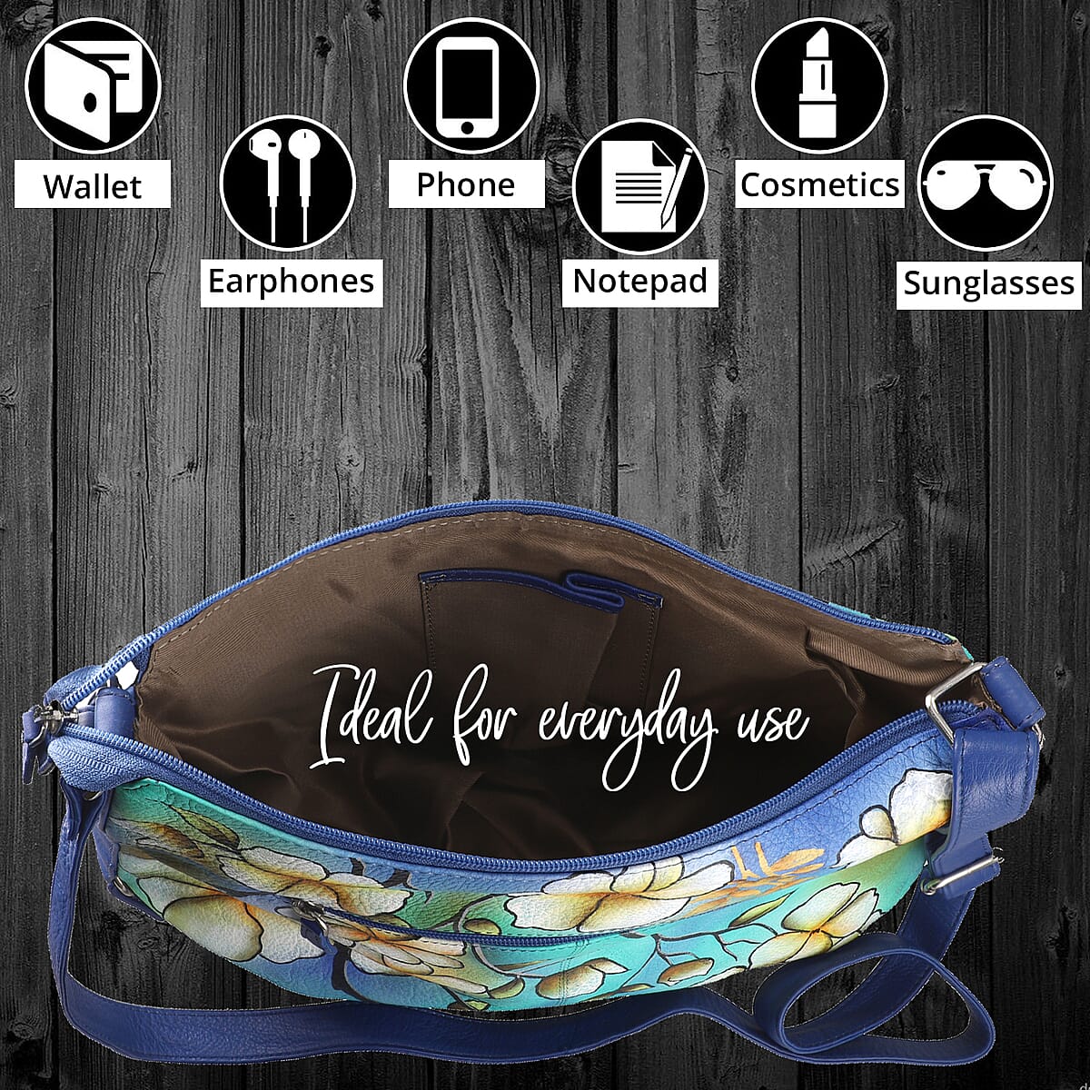 Sukriti Mustard Yellow Floral Pattern Genuine Leather Hobo Crossbody Bag for Women, Tote Bag, Messenger Bag, Shoulder Bag image number 3