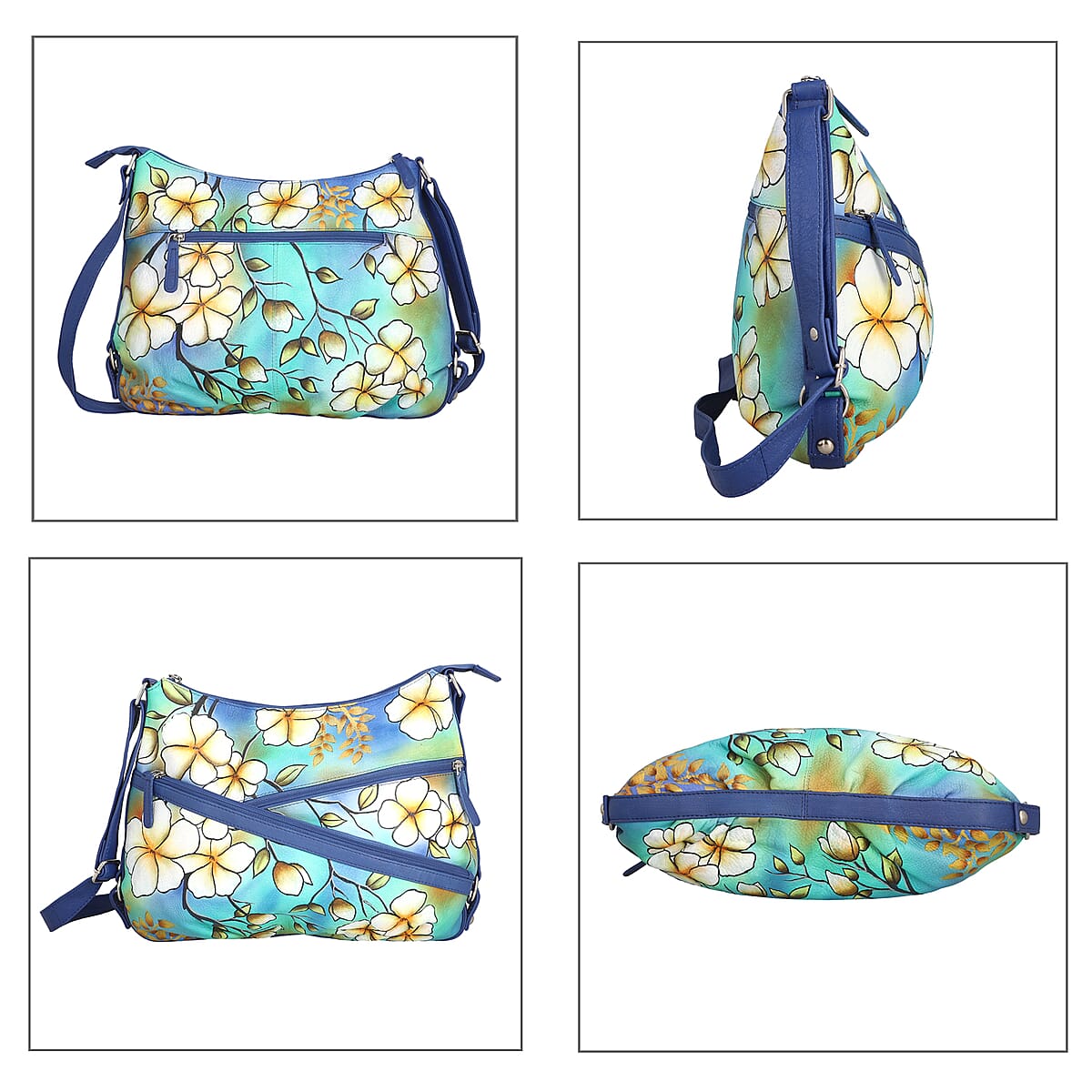 Sukriti Mustard Yellow Floral Pattern Genuine Leather Hobo Crossbody Bag for Women, Tote Bag, Messenger Bag, Shoulder Bag image number 5