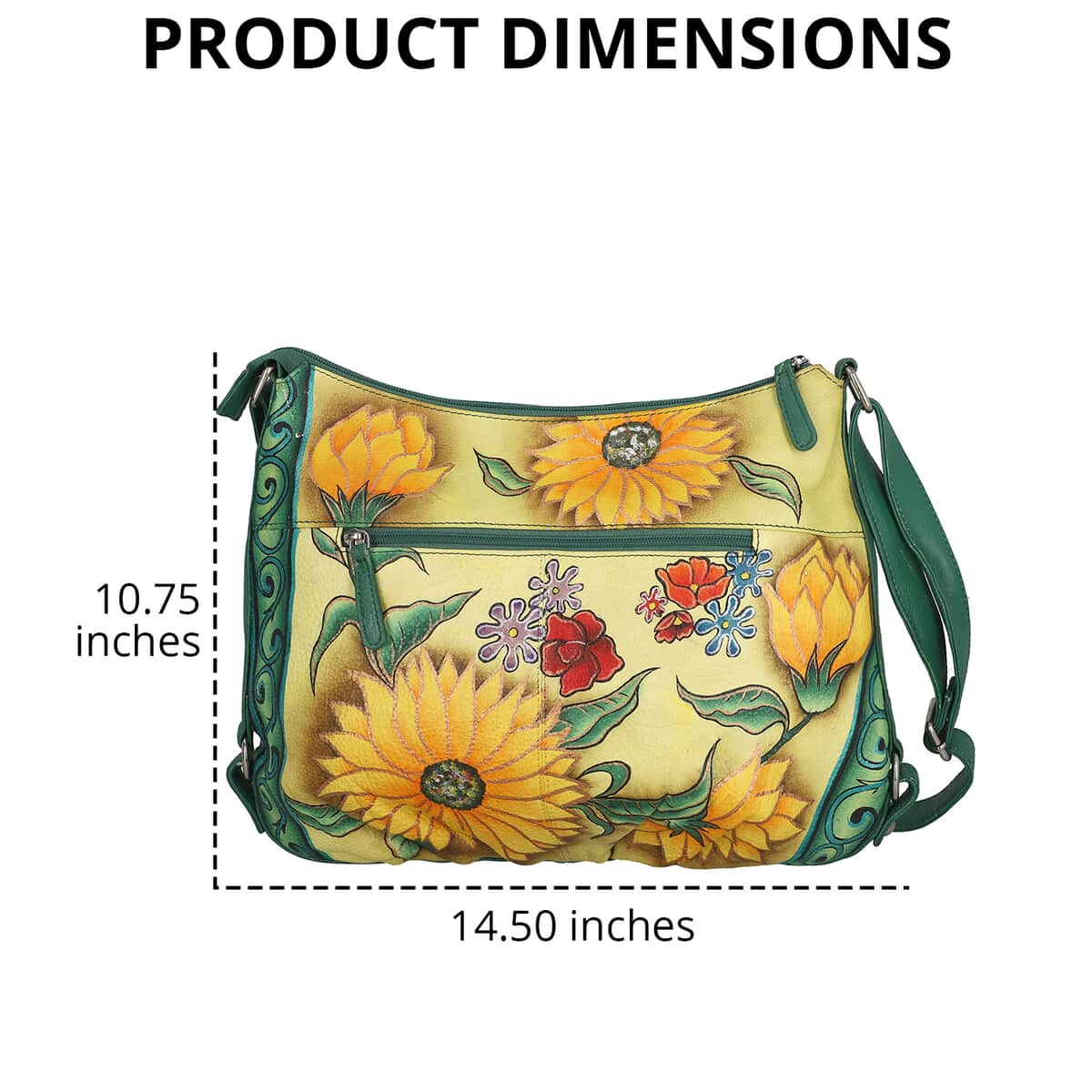 SUKRITI Light Green Floral Pattern Genuine Leather Hobo Crossbody Bag with Adjustable Shoulder Strap image number 4