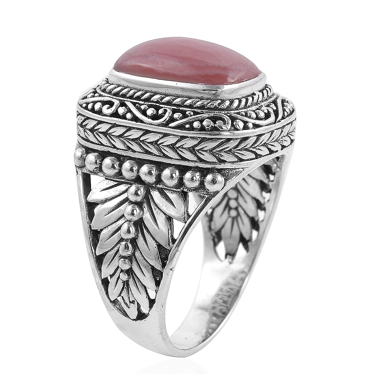 Bali Legacy Argentinian Rhodochrosite Filigree Work Ring in Sterling Silver (Size 10.0) 9.35 Grams 7.10 ctw