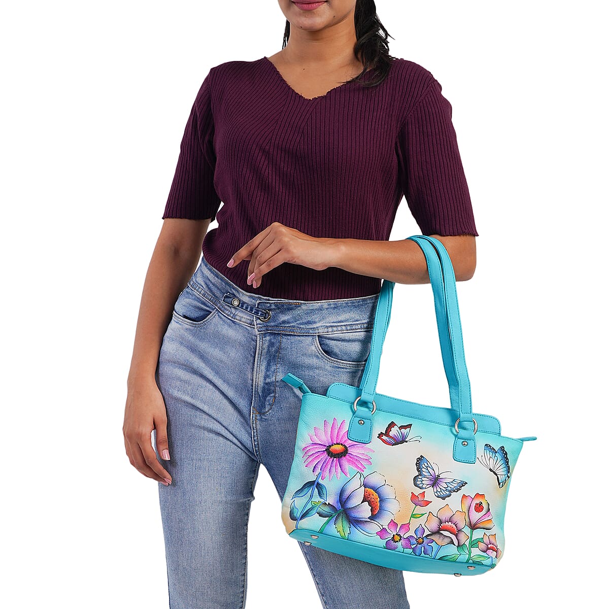 SUKRITI Sky Blue Fluorescent Theme Genuine Leather Ladies Shoulder Bag image number 2