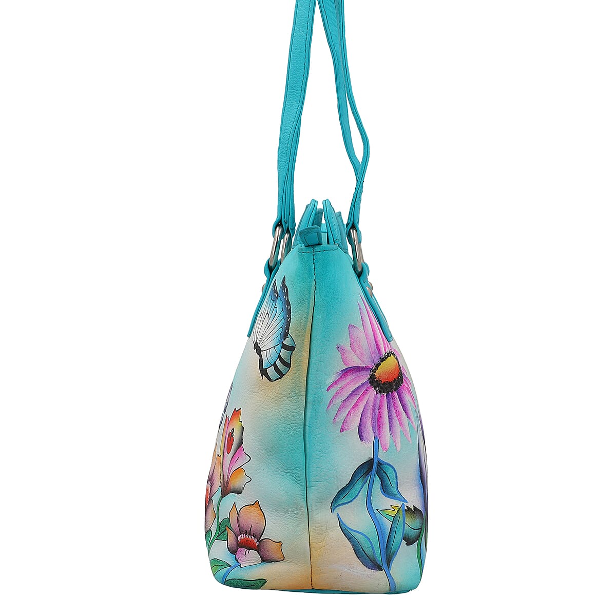 SUKRITI Sky Blue Fluorescent Theme Genuine Leather Ladies Shoulder Bag image number 3