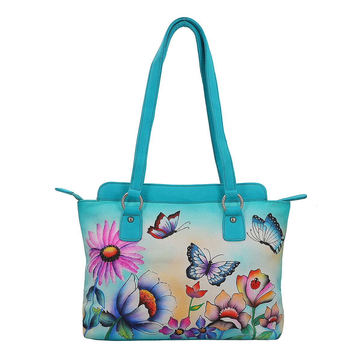 SUKRITI Sky Blue Fluorescent Theme Genuine Leather Ladies Shoulder Bag image number 4