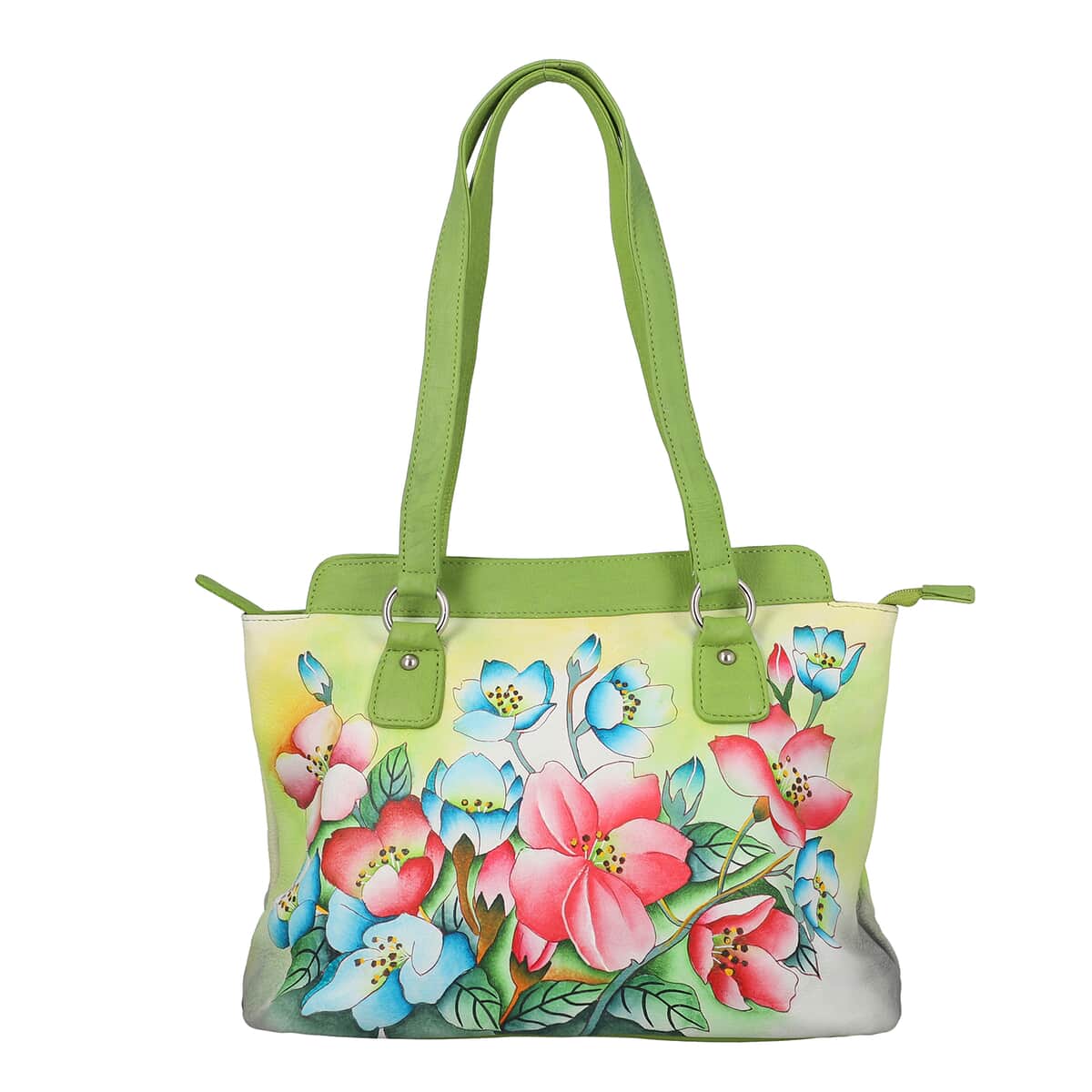 SUKRITI Green Floral Theme Genuine Leather Ladies Shoulder Bag image number 0