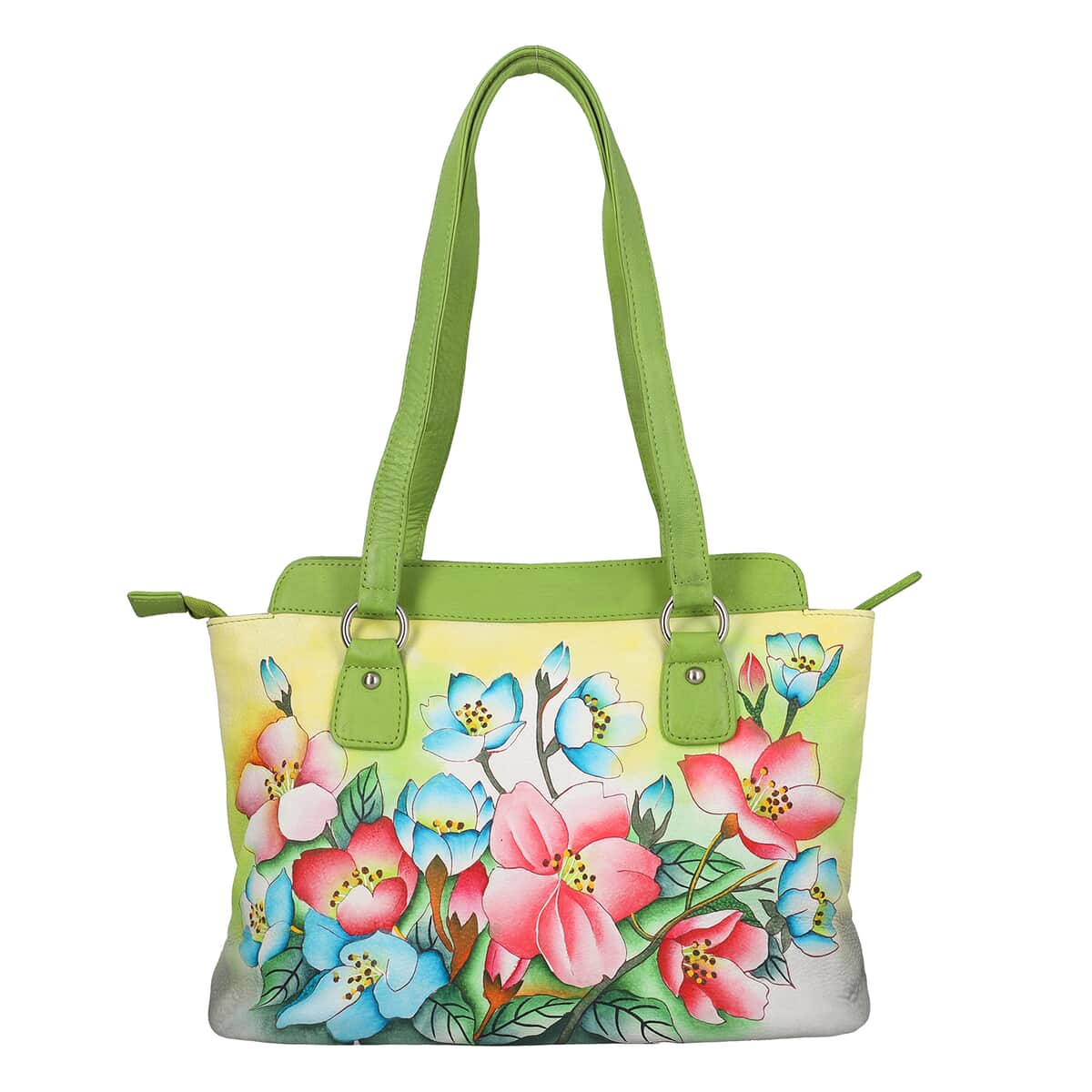 SUKRITI Green Floral Theme Genuine Leather Ladies Shoulder Bag image number 4