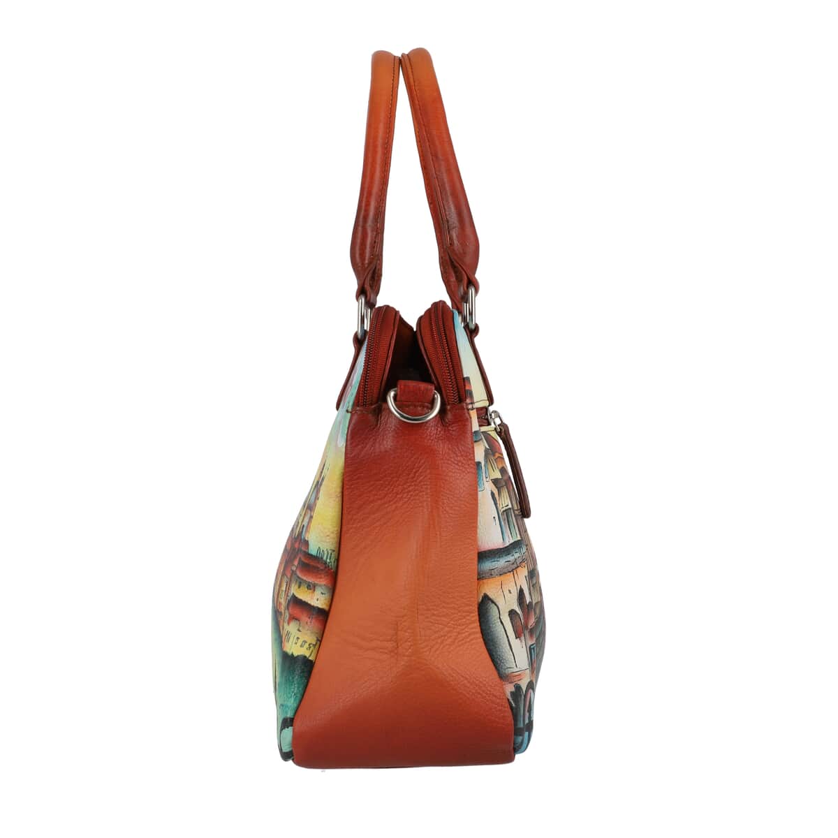 Sukriti Rust Tan City View Hand Painted Genuine Leather Shoulder Bag image number 4