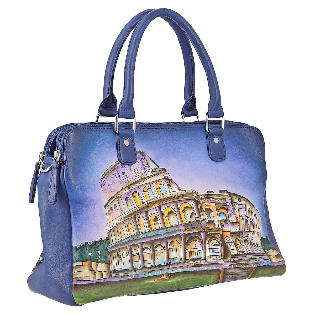 Sukriti Dark Blue Monument Hand Painted Genuine Leather Shoulder Bag image number 3