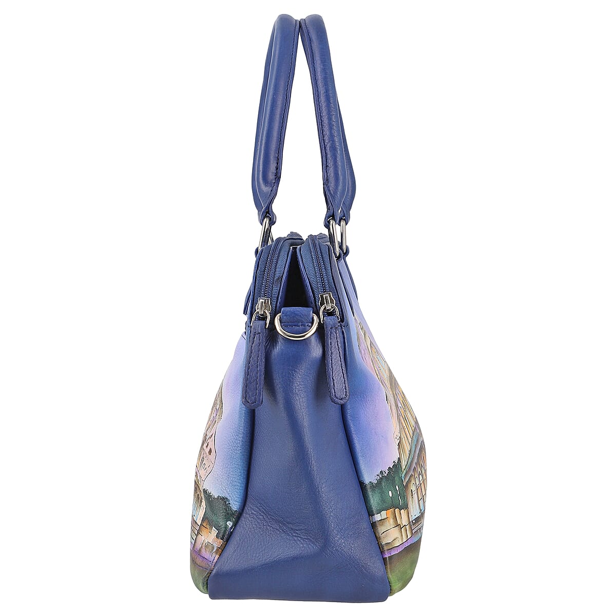 Sukriti Dark Blue Monument Hand Painted Genuine Leather Shoulder Bag image number 4