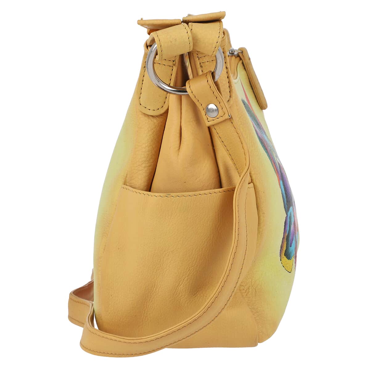 "100% Genuine Leather Ladies Hobo Crossbody Bag, Brand : Sukriti, Theme: Loving Cat Color : Dark Beige Size: 9.5L x 7.5H x 3.5W Inch" image number 3