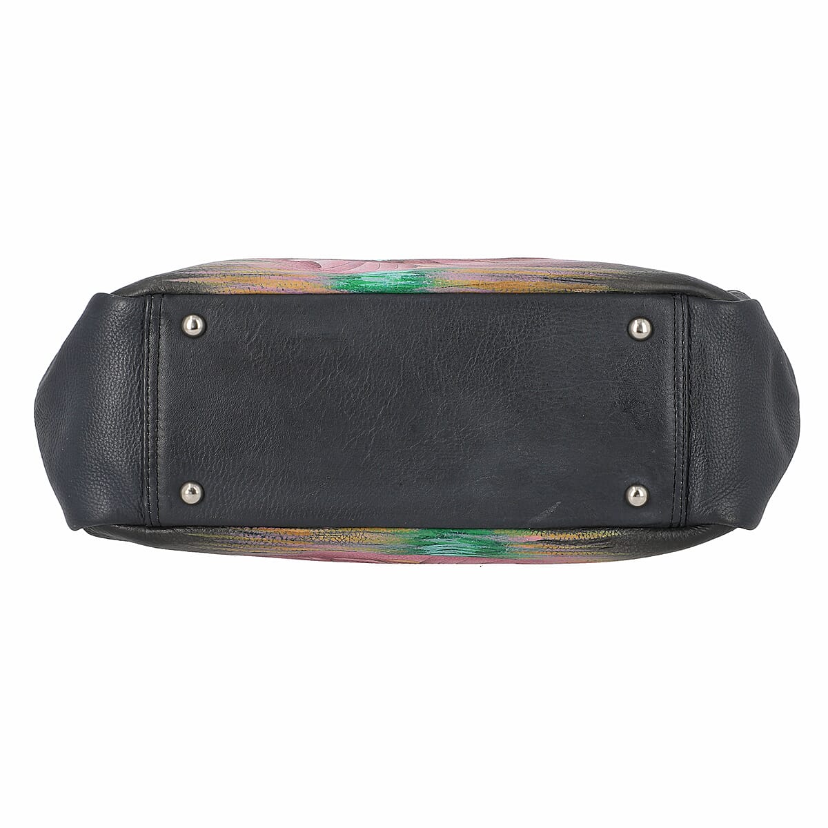 SUKRITI Black Inverted Flower with Butterfly Hand Painted Genuine Leather Hobo Crossbody Bag image number 4