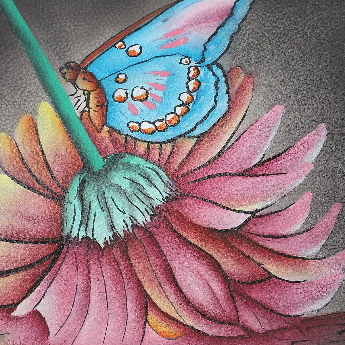 SUKRITI Black Inverted Flower with Butterfly Hand Painted Genuine Leather Hobo Crossbody Bag image number 6