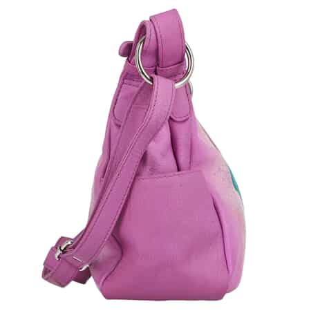 SUKRITI Shaded Pink Curious Dog Hand Painted Genuine Leather Hobo Crossbody Bag image number 3