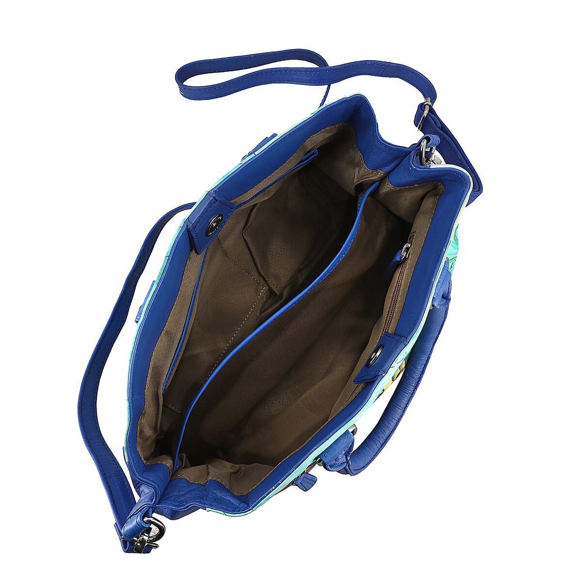 SUKRITI Blue Forest Peacock Hand Painted Genuine Leather Shoulder Bag image number 4