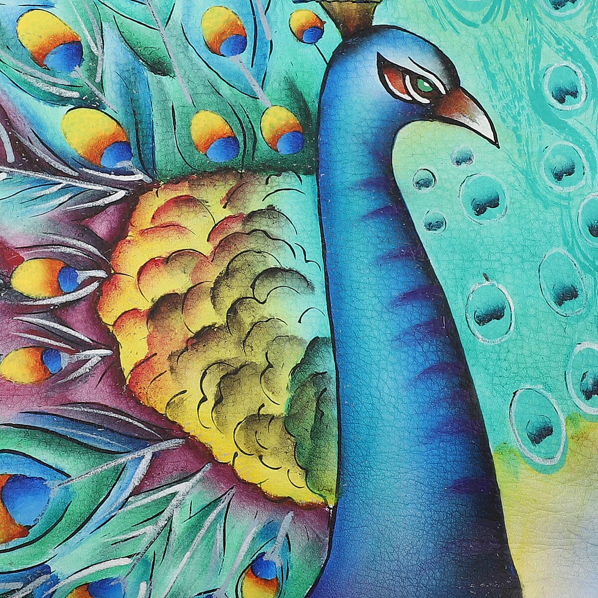 SUKRITI Blue Forest Peacock Hand Painted Genuine Leather Shoulder Bag image number 6