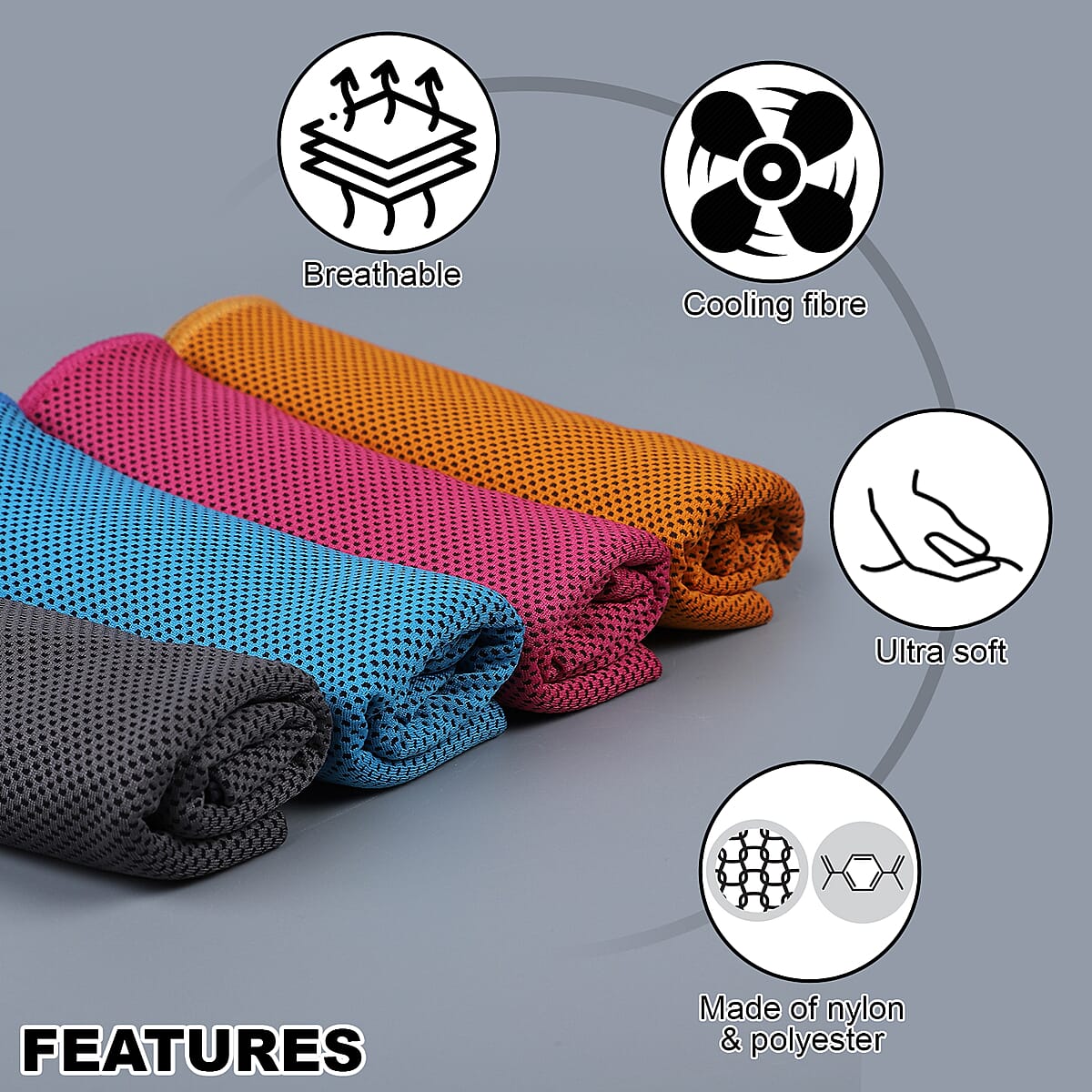 Homesmart Set of 4 Polyester & Nyon Cooling Towels image number 2