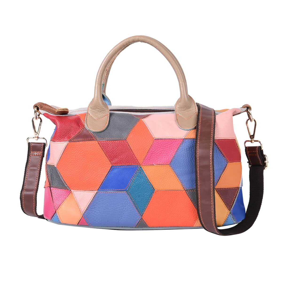 CHAOS BY ELSIE Orange Multi Color Genuine Leather Middle Size Tote Bag with Handle Drop image number 0