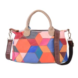 CHAOS BY ELSIE Orange Multi Color Genuine Leather Middle Size Tote Bag with Handle Drop