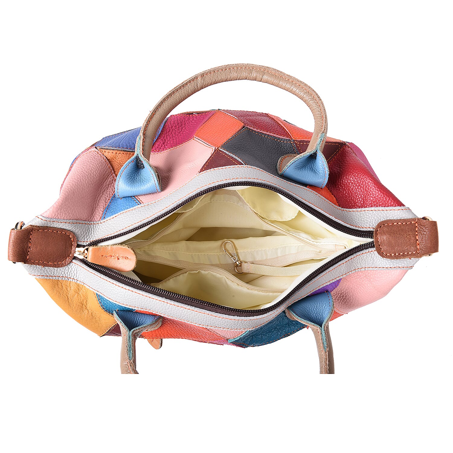 CHAOS BY ELSIE Orange Multi Color Genuine Leather Middle Size Tote Bag with Handle Drop