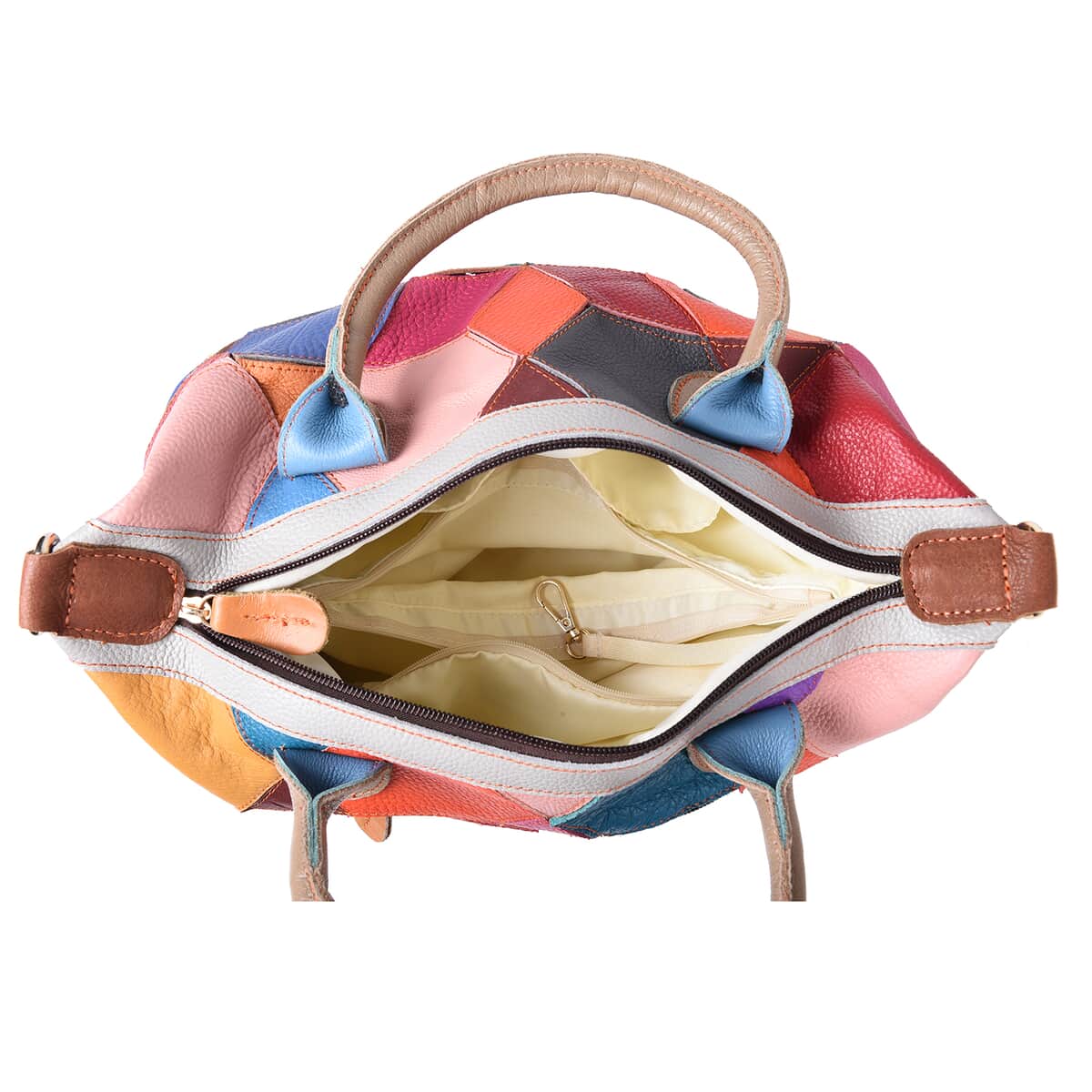 CHAOS BY ELSIE Orange Multi Color Genuine Leather Middle Size Tote Bag with Handle Drop image number 3