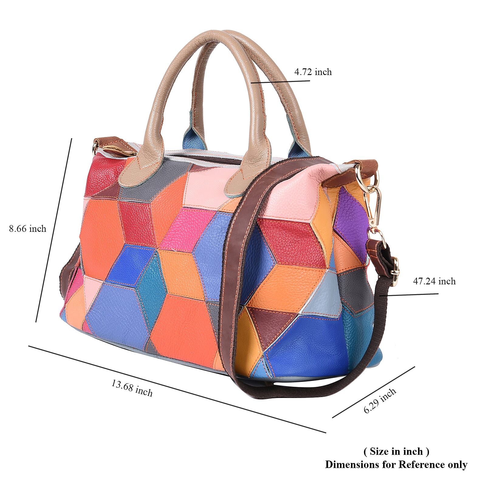 CHAOS BY ELSIE Orange Multi Color Genuine Leather Middle Size Tote Bag with Handle Drop