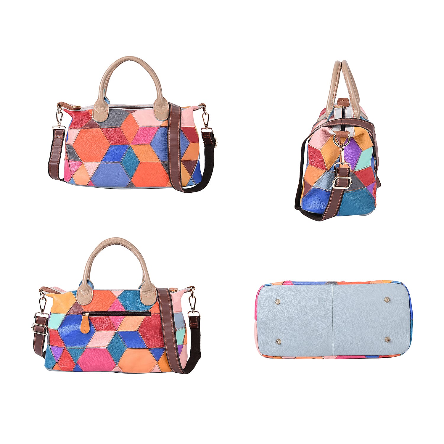 CHAOS BY ELSIE Orange Multi Color Genuine Leather Middle Size Tote Bag with Handle Drop