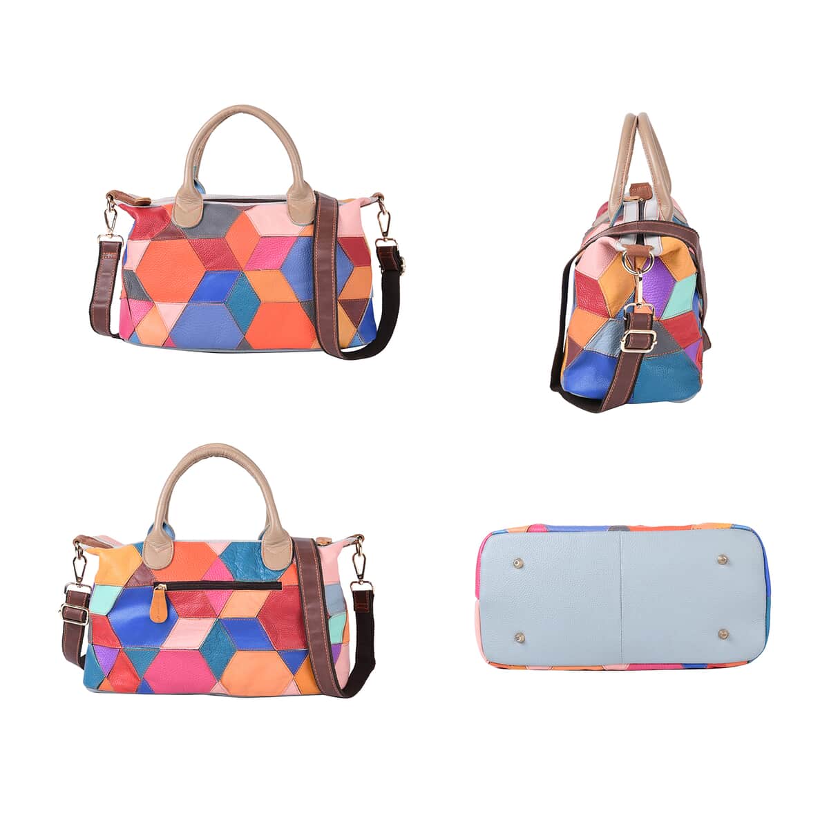 CHAOS BY ELSIE Orange Multi Color Genuine Leather Middle Size Tote Bag with Handle Drop image number 5