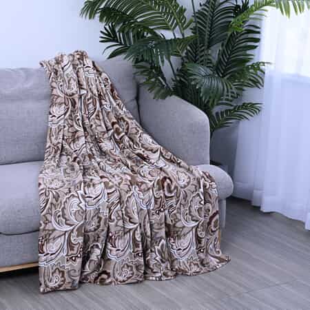 Set of 2 Light Brown Solid Phoenix Tail Pattern Flannel Blanket