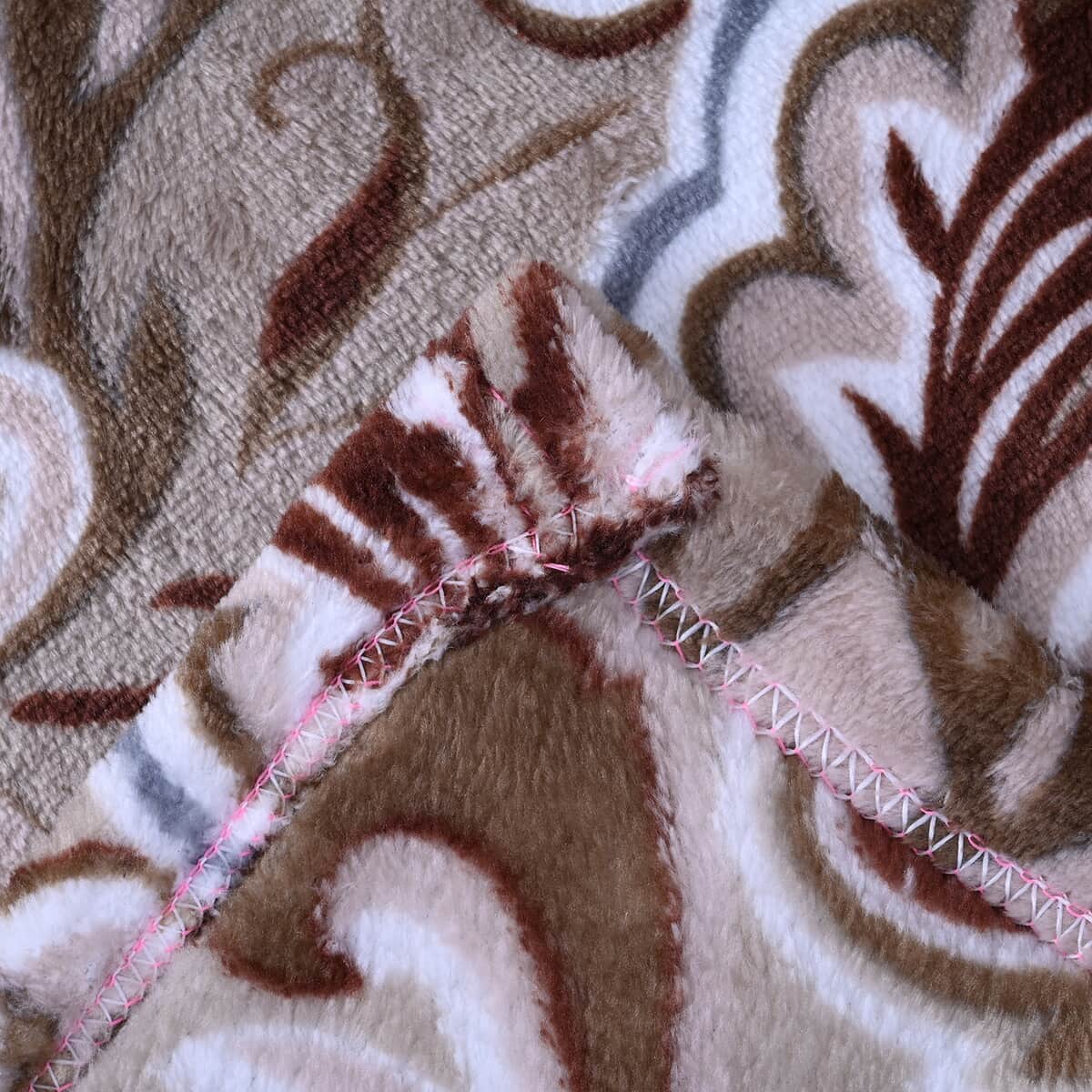 Homesmart Set of 2 Brown Phoenix Tail & Light brown Solid Pattern Microfiber Flannel Blanket image number 6