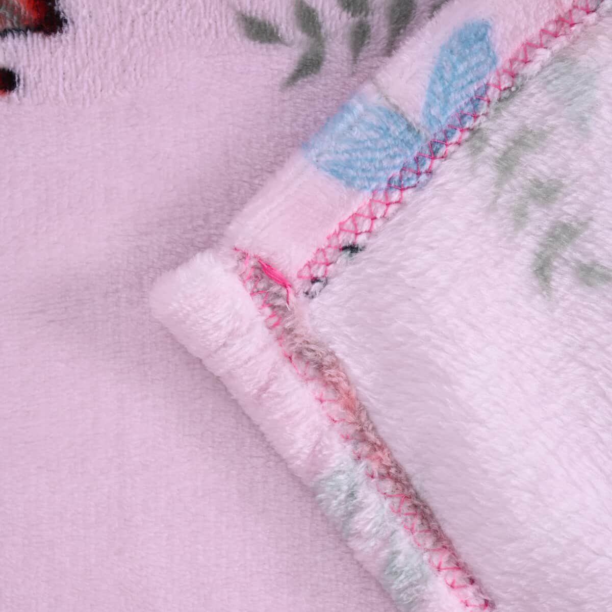 Homesmart Set of 2 Pink Bottom/Flower Pattern & Blue Solid Microfiber Flannel Blanket image number 6