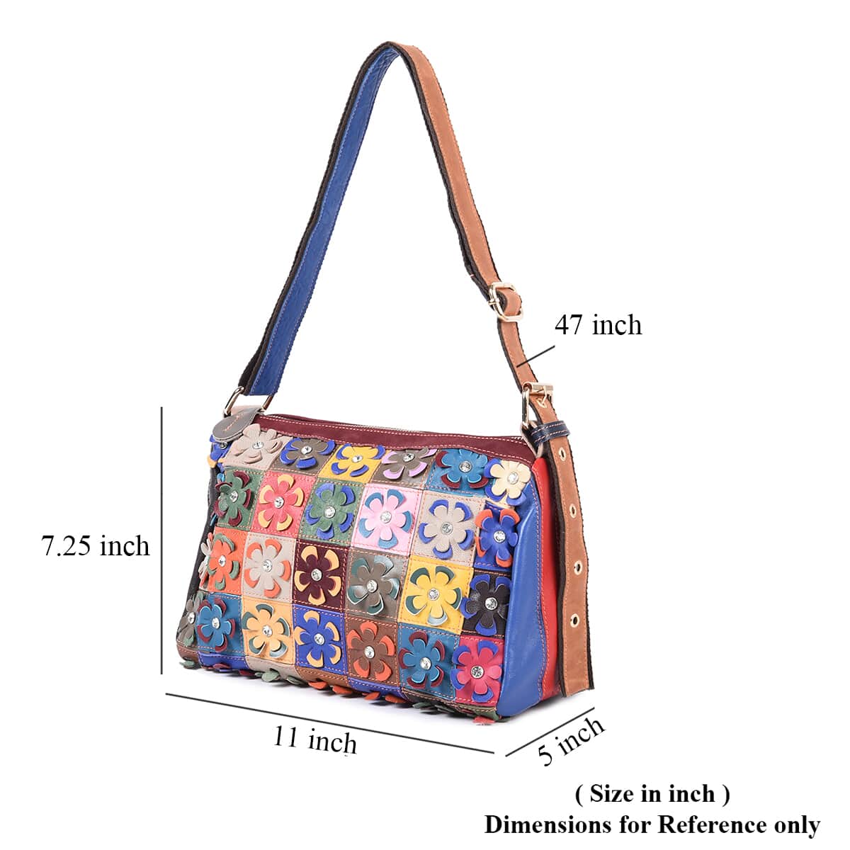 CHAOS BY ELSIE Multi Color 3D Floral Pattern Genuine Leather Crossbody Bag image number 4