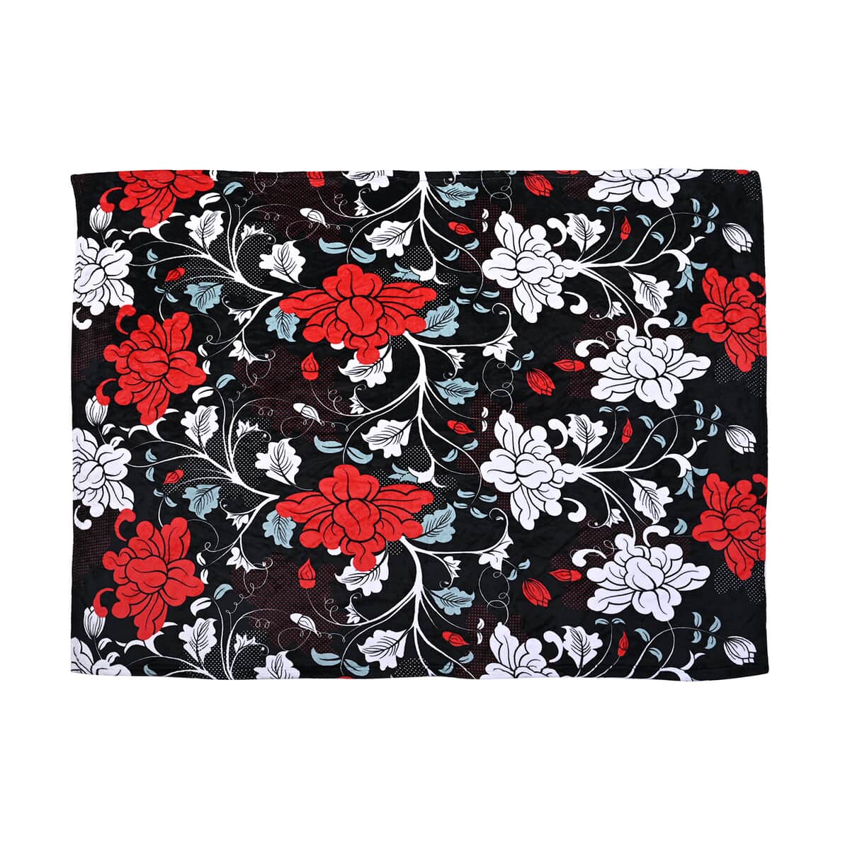Homesmart Set of 2 Black/Flower Print Pattern & Red Solid Microfiber Flannel Blanket image number 0