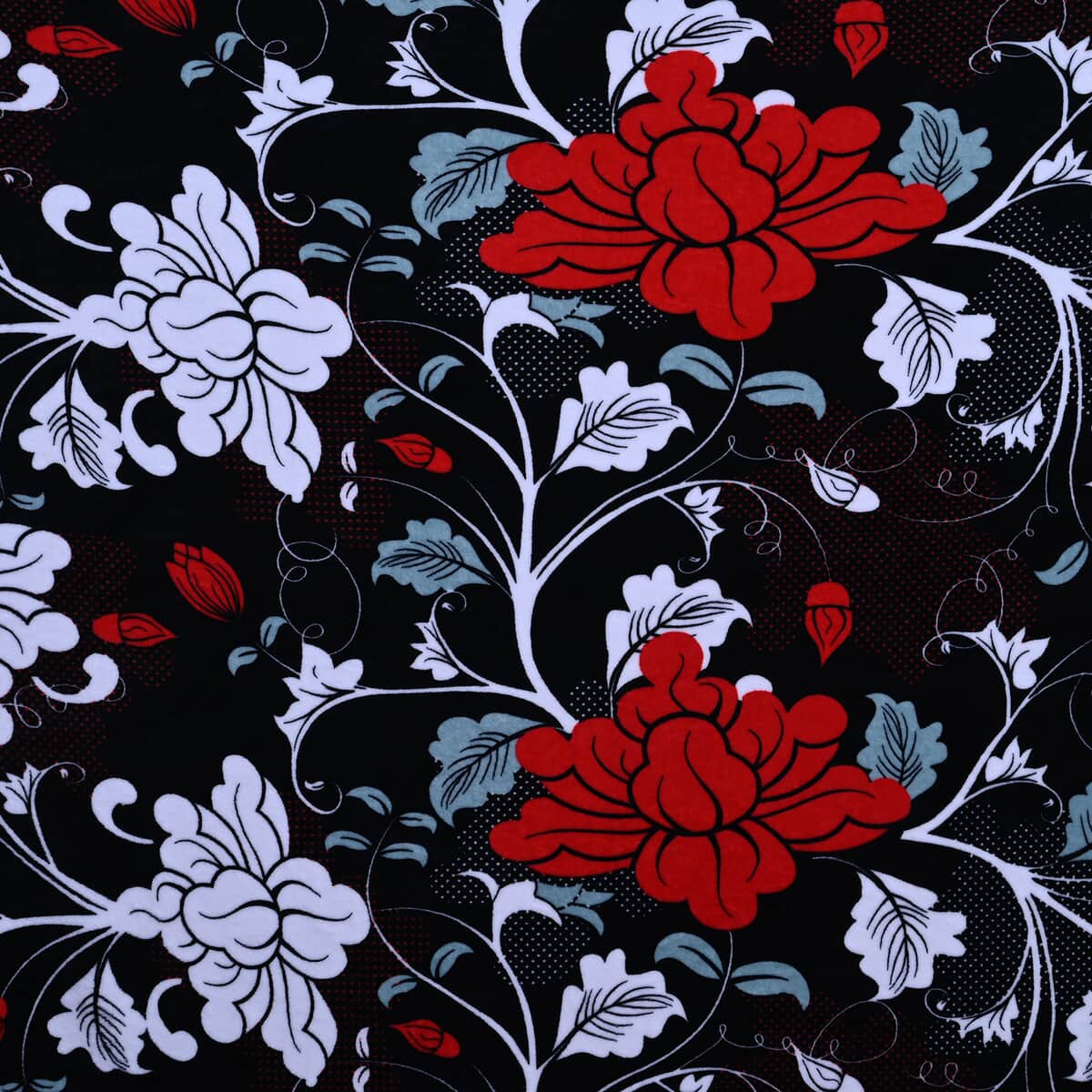 Homesmart Set of 2 Black/Flower Print Pattern & Red Solid Microfiber Flannel Blanket image number 3