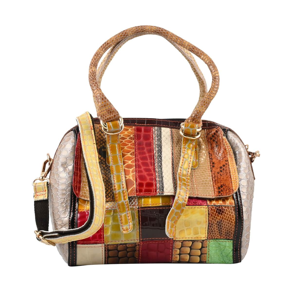CHAOS BY ELSIE Multi Color Stripe Pattern Genuine Leather Convertible Tote Bag image number 0
