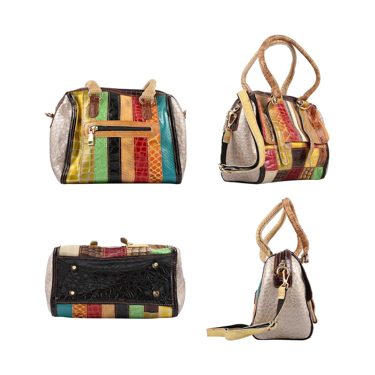CHAOS BY ELSIE Multi Color Stripe Pattern Genuine Leather Convertible Tote Bag image number 1