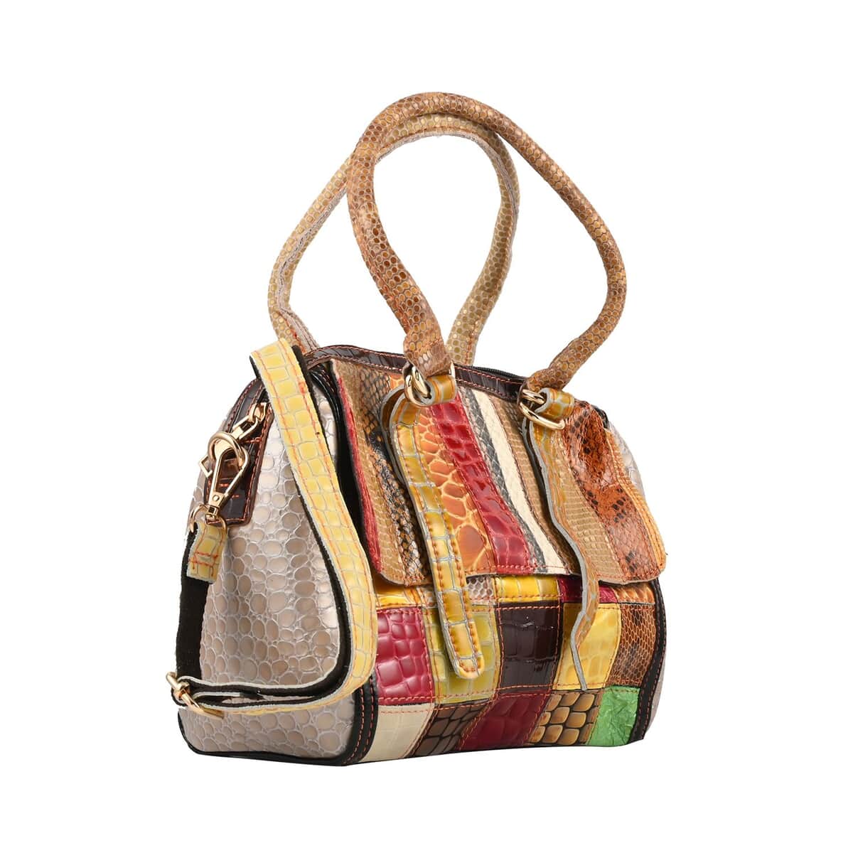 CHAOS BY ELSIE Multi Color Stripe Pattern Genuine Leather Convertible Tote Bag image number 4