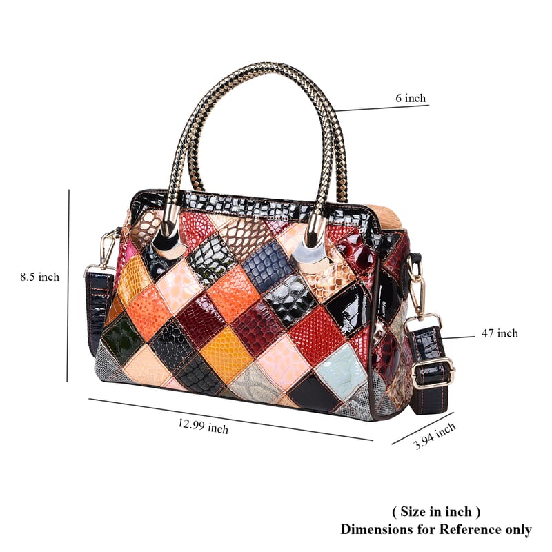CHAOS BY ELSIE Fall Multi Color Mosaic Theme Pattern Genuine Leather Convertible Tote Bag
