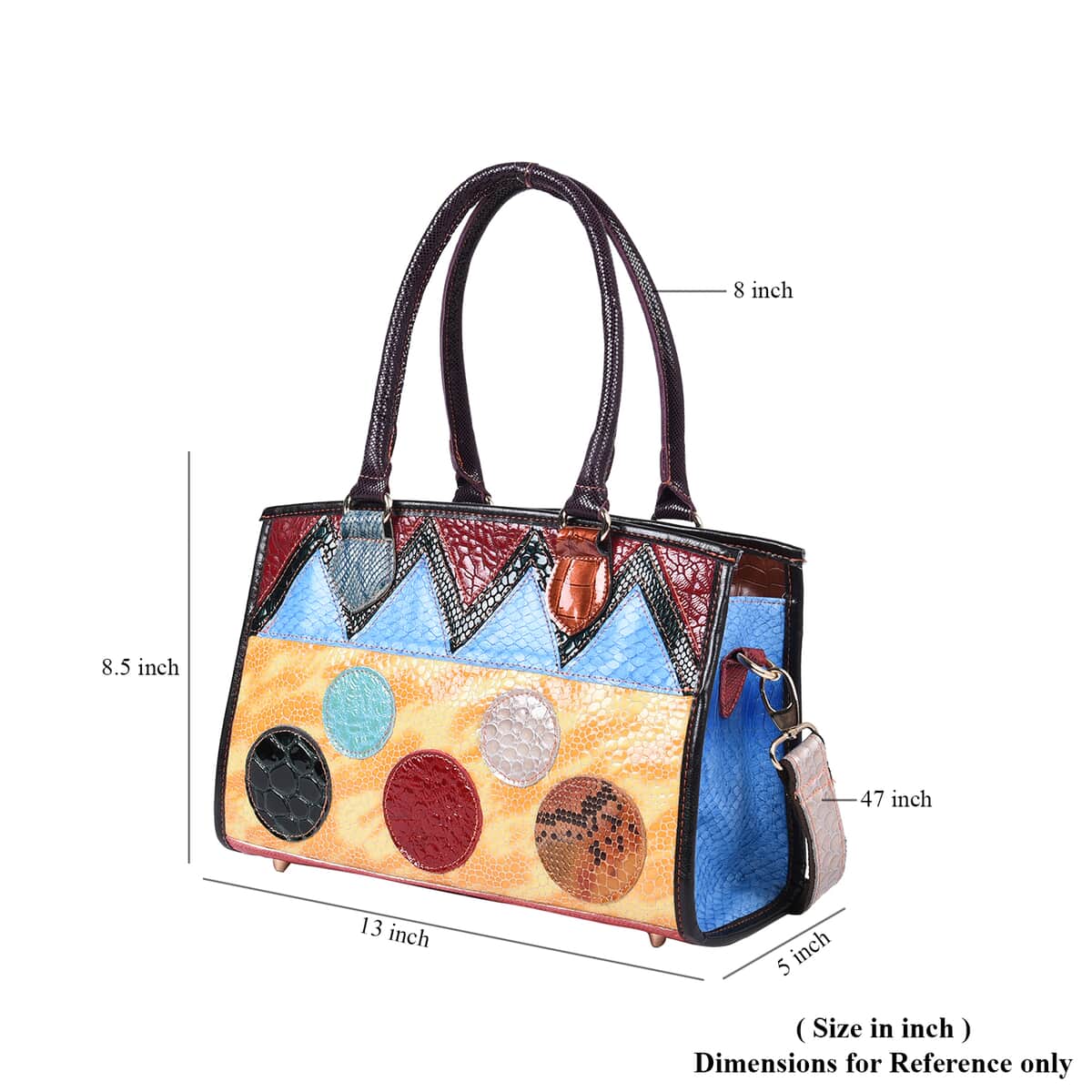 CHAOS BY ELSIE Multi Color Patch Pattern Leather Bag, Convertible Straps,  New