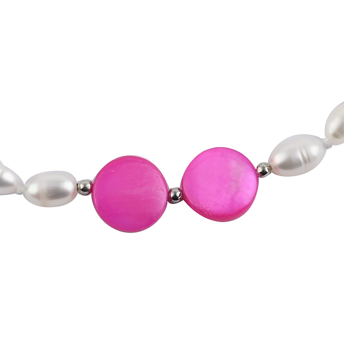 Purple and Coconut Shell Pearl, Purple and White Freshwater Pearl Necklace 20 Inches in Silvertone and Stainless Steel image number 1