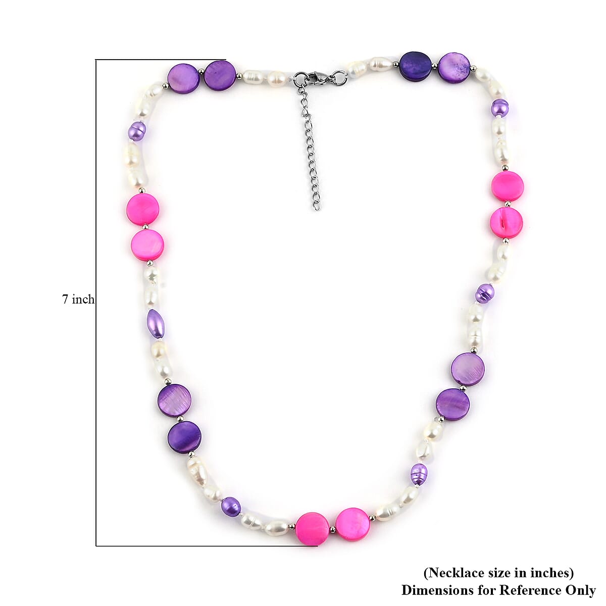 Purple and Coconut Shell Pearl, Purple and White Freshwater Pearl Necklace 20 Inches in Silvertone and Stainless Steel image number 3