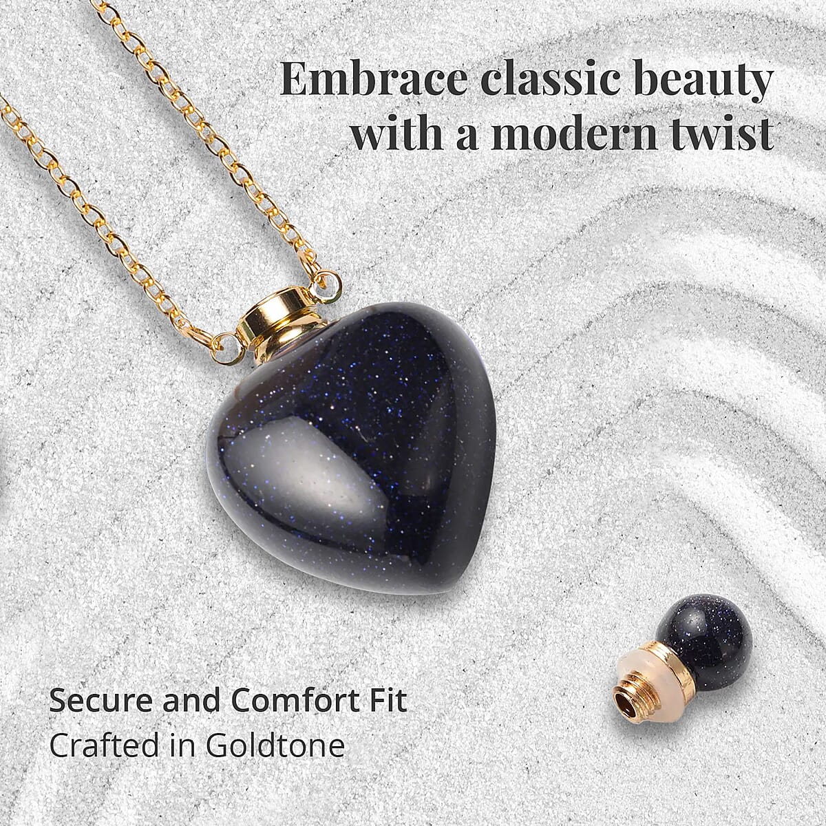 Blue Sandstone Perfume Bottle Necklace 22 Inches in Goldtone image number 3