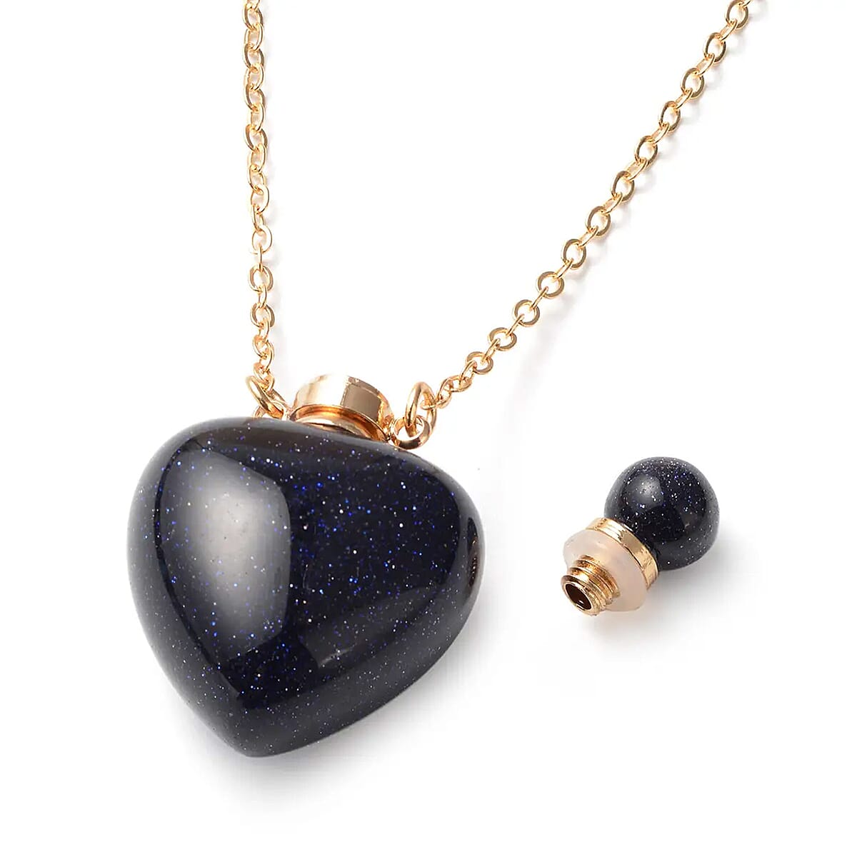 Blue Sandstone Perfume Bottle Necklace 22 Inches in Goldtone image number 5