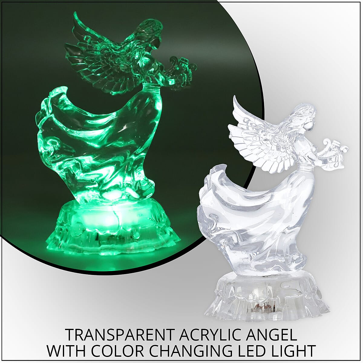 Transparent Acrylic Angel Playing Harp with Color Changing LED Light (3xAAA Batteries Not Include) image number 1