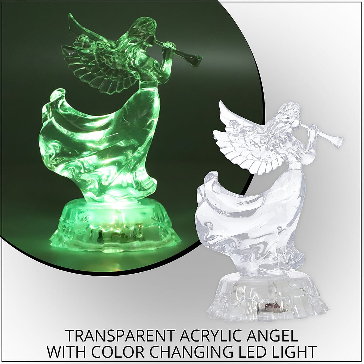 Transparent Acrylic Angel Playing Trumpet with Color Changing LED Light (3xAAA Batteries) image number 1