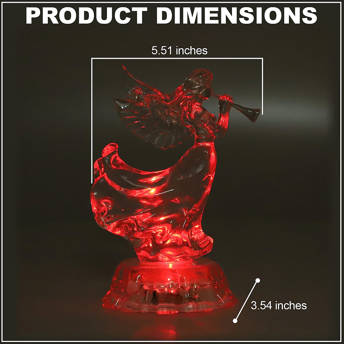 Transparent Acrylic Angel Playing Trumpet with Color Changing LED Light (3xAAA Batteries) image number 3