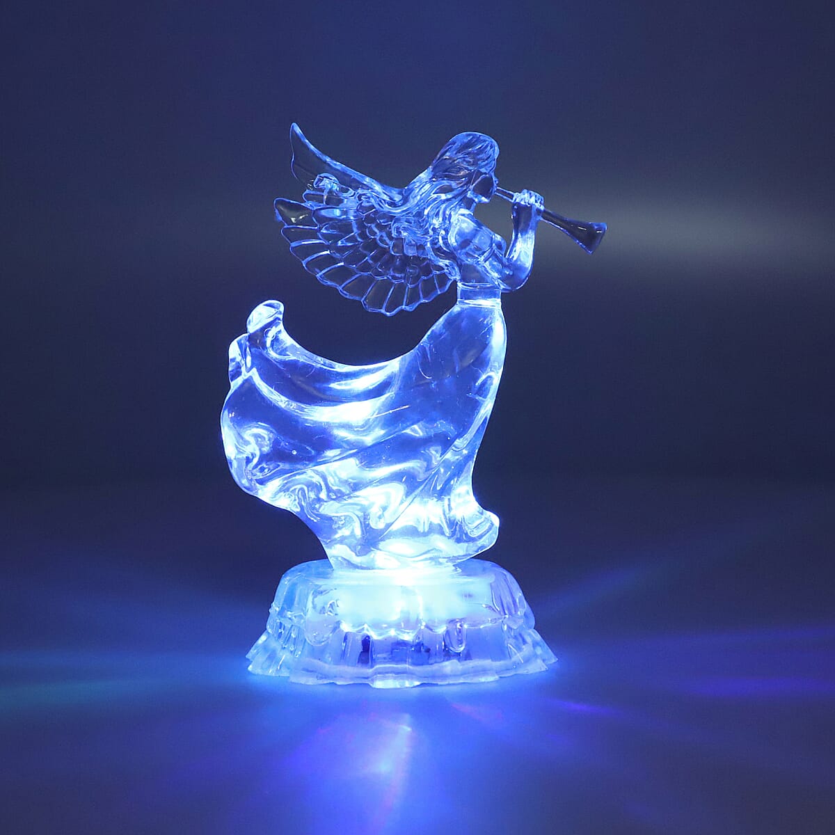 Transparent Acrylic Angel Playing Trumpet with Color Changing LED Light (3xAAA Batteries) image number 4