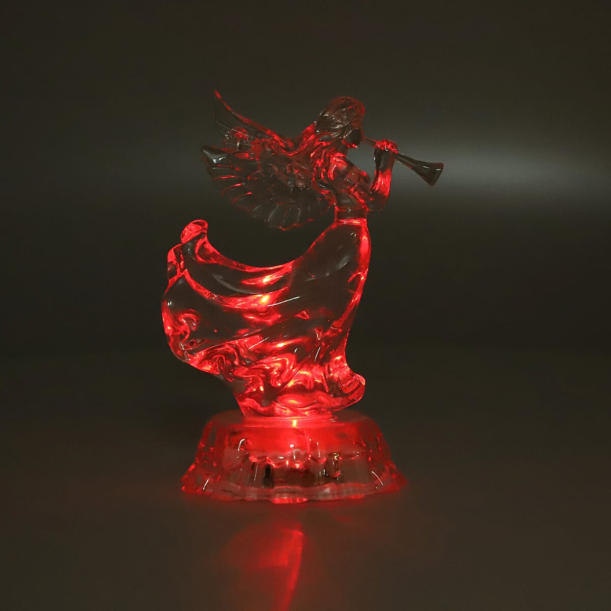 Transparent Acrylic Angel Playing Trumpet with Color Changing LED Light (3xAAA Batteries) image number 6