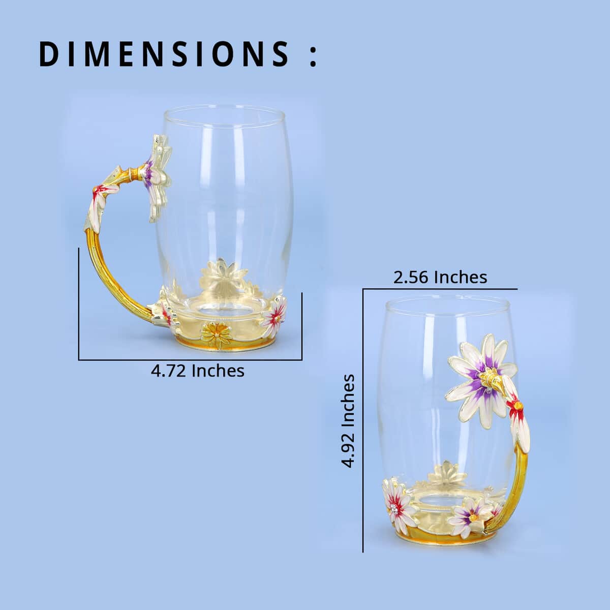 Pink & Gold Floral 3D Enamel Cup with Spoon Set (350 ml), Kitchen Decor, Glass Cup, Glass Mugs, Gift Item image number 3