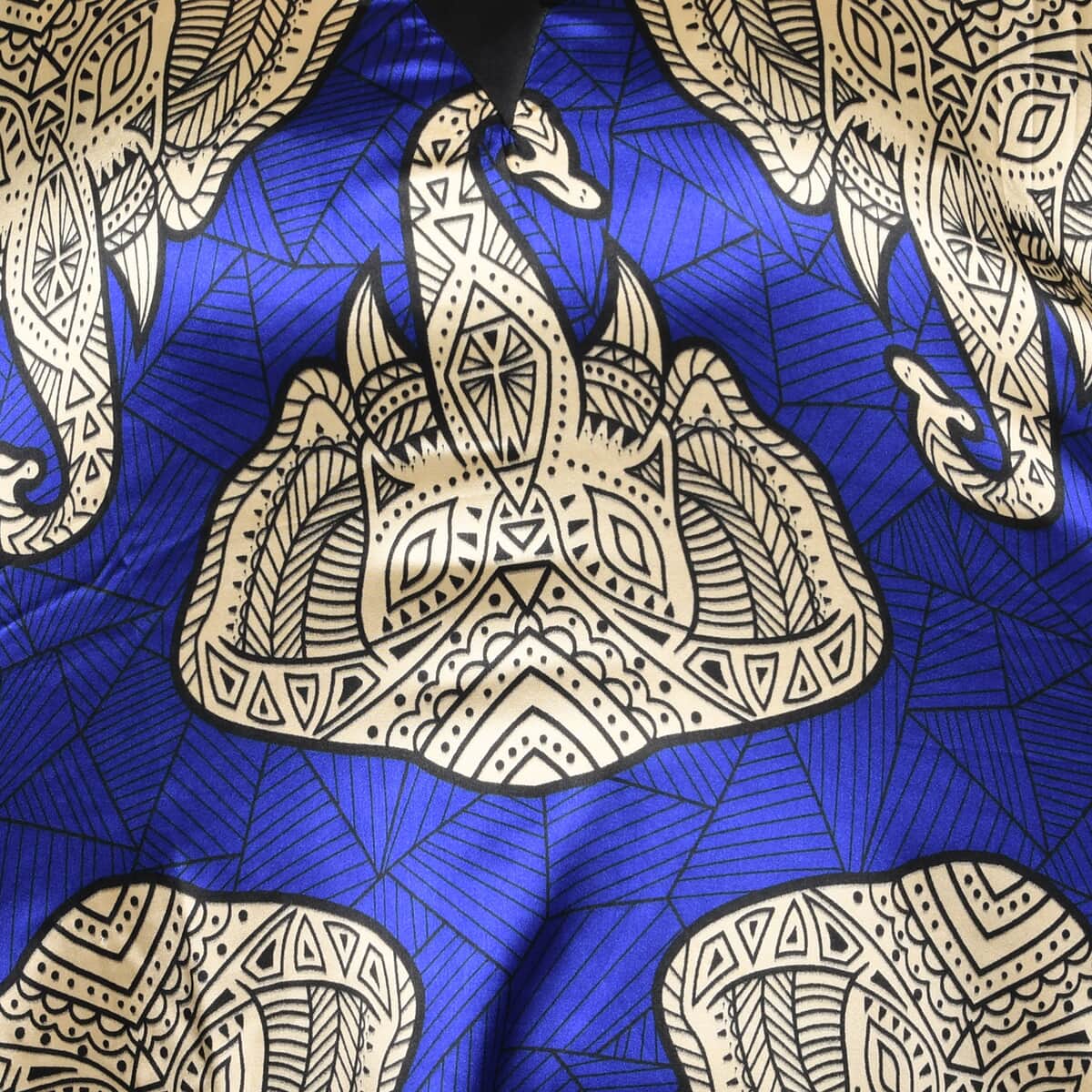 Winlar Blue Elephant Print V-Neck Long Satin Kaftan - One Size Fits Most image number 3